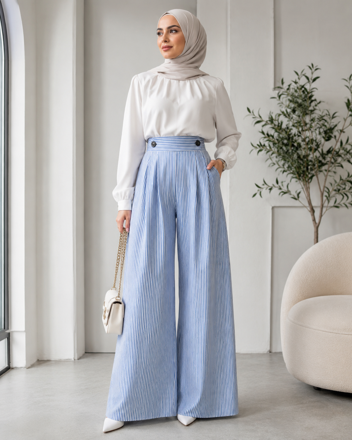 Fine Stripe Blue Palazzo