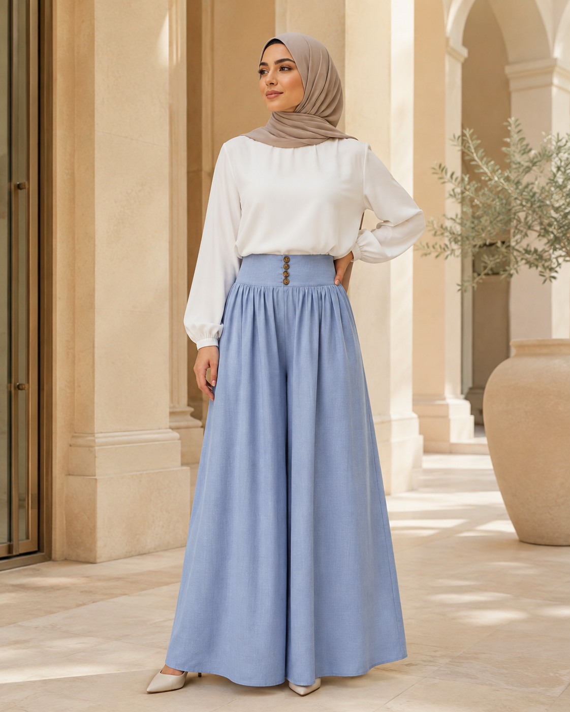 Full Length Dusty Blue Palazzo