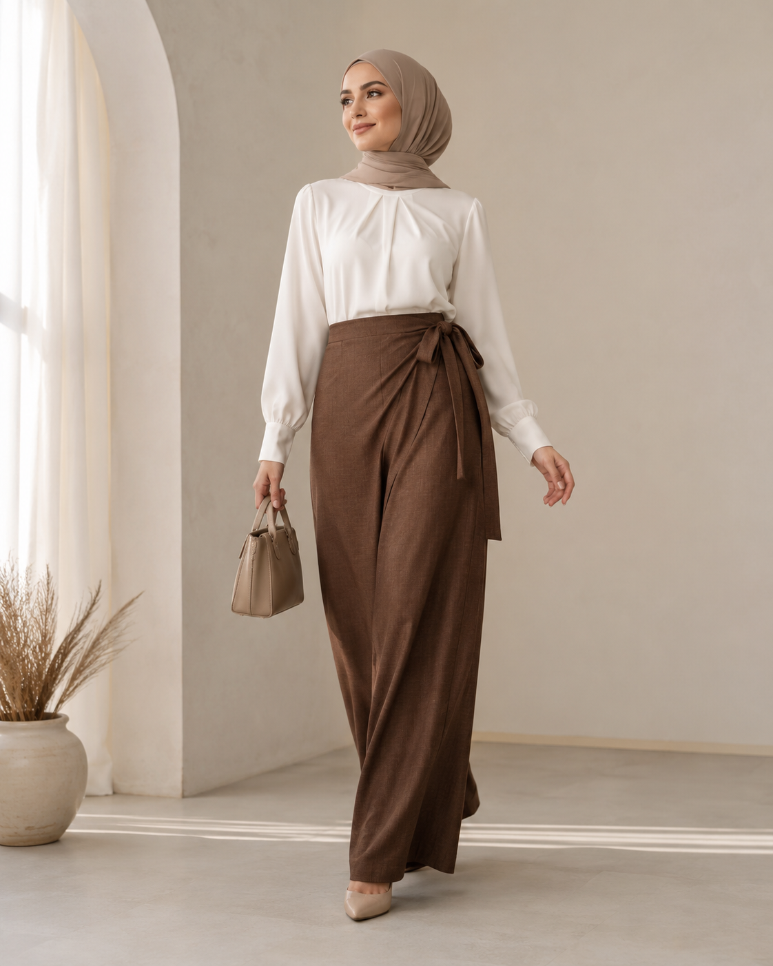 Brown Wrap Wide Trousers