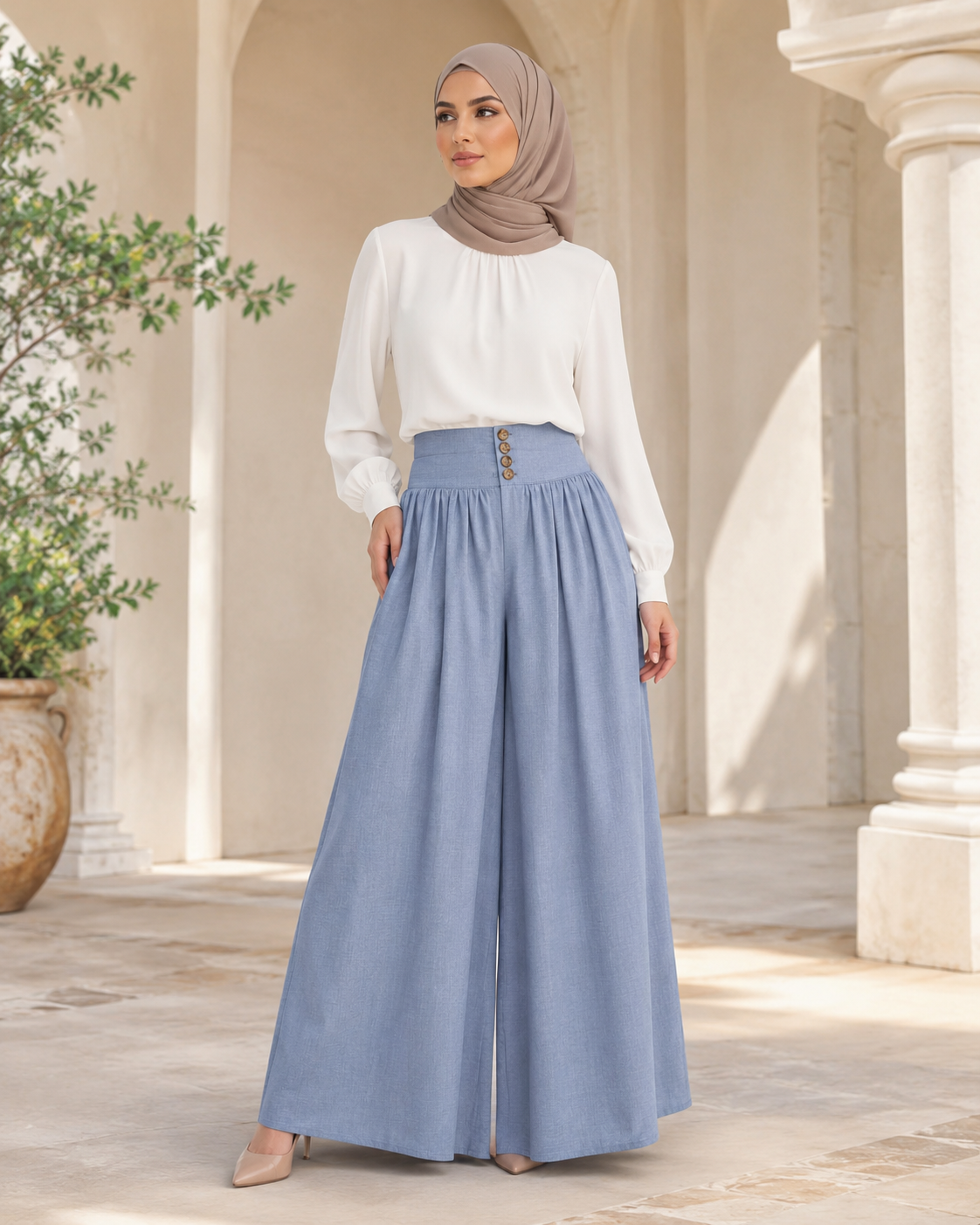 Flowing Dusty Blue Palazzo