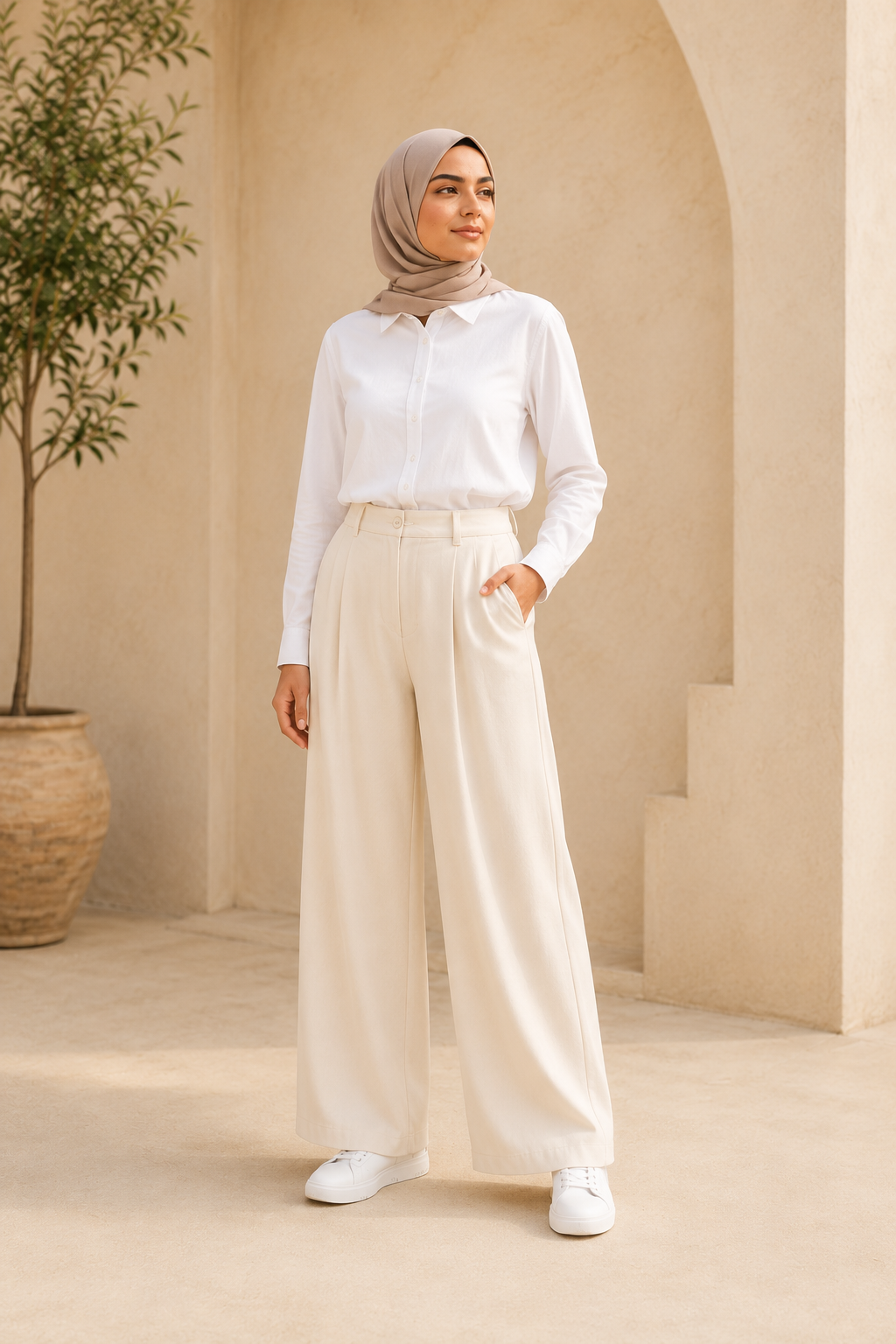 Soft Ecru Wide Trousers