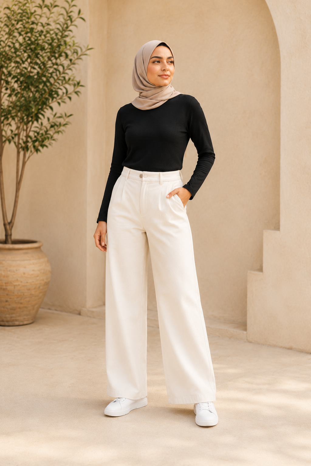 Cream Wide Trousers