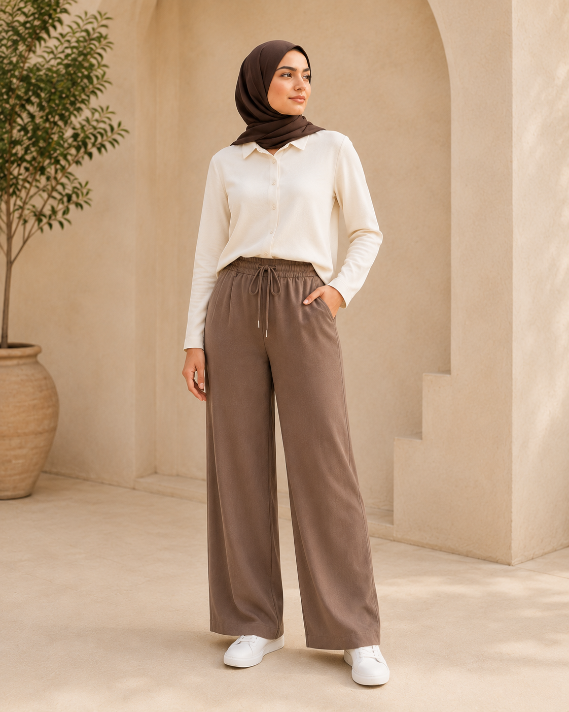 Sand Pleated Classic Trousers