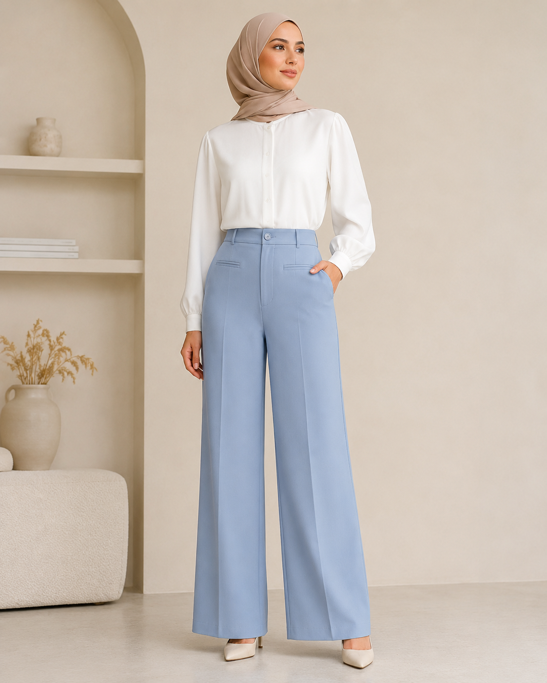 Powder Blue Tailored Wide Trousers