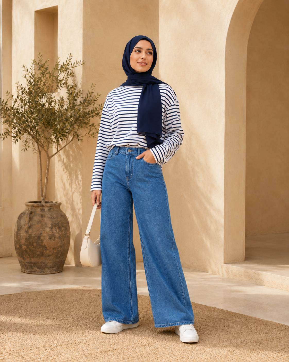 جينز واسع أزرق متوسط