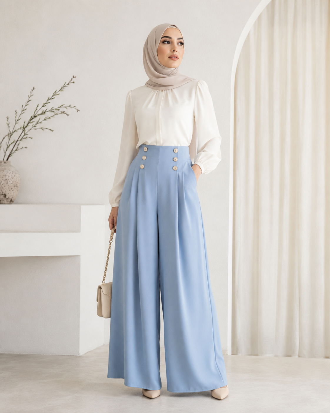 Gold Button Powder Blue Palazzo