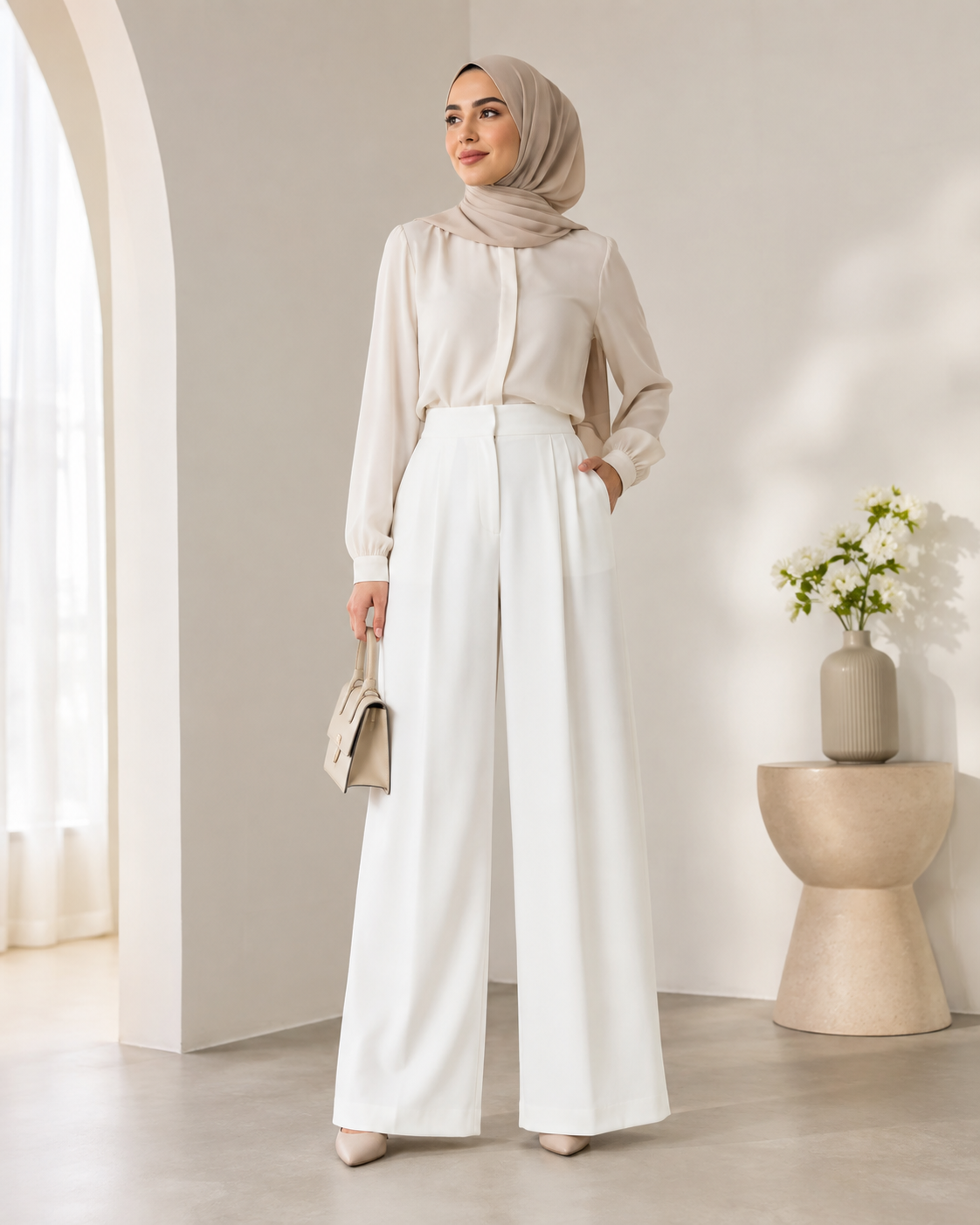 White Tailored Wide Trousers